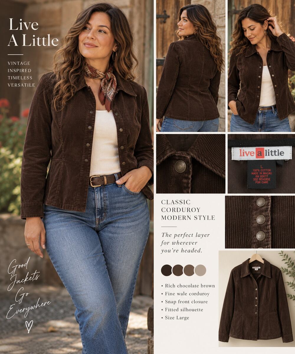 Live A Little vintage corduroy snap up jacket size L